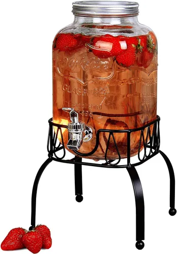 Miniatura 7 de Estilo Dispensador de bebidas de vidrio para fiestas, juego de 2-1 galón dispensador de bebidas de Halloween con soporte, dispensador de agua