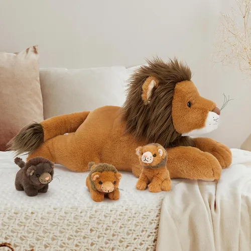 Miniatura 6 de MaoGoLan Juego de 4 peluches de león de 19.6 pulgadas con 3 bebés en ella con cremallera trasera, regalos encantadores para niños, adecuado
