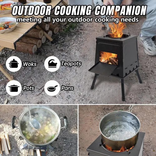 Miniatura 6 de DIYTuning - Calefacción plegable portátil para exteriores, estufa de leña, estufa de tienda de campaña, picnic de acero inoxidable, estufa