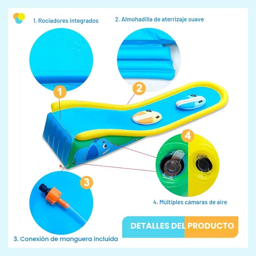 Miniatura 4 de Tobogán acuático inflable con aspersor para niños, tobogán acuático de 15 pies con 2 jinetes inflables de surf y rociador integrado para edades de 6