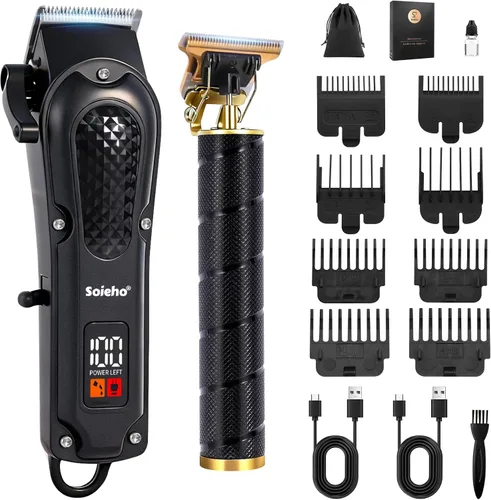 Juego profesional de cortapelos y afeitadora, cortapelos para hombres, recortadoras de patillas en forma de T, cortadoras de pelo inalámbricas y kit