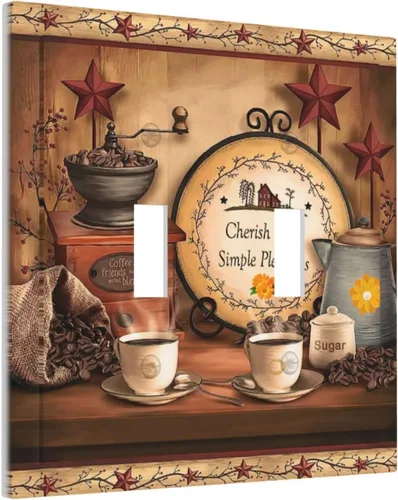 Miniatura 116 de Farmhouse Coffee Primitive Coffee Bean Kitchen 3 Gang Triple Interruptor de Luz de Palanca Cubierta de Placa de Pared Placa Frontal Eléctrica Café
