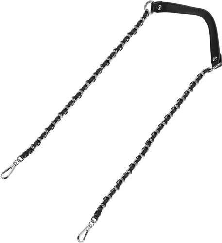 Miniatura 20 de Uxcell Correa de cadena plana de hierro de cuero de 39 pulgadas para bolso de mano, mango de reemplazo de hombro, negro con cadena dorada