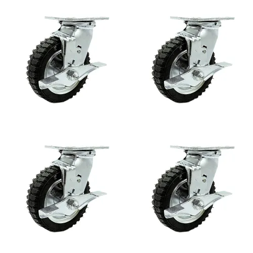 Miniatura 29 de Juego de 4 ruedas neumáticas giratorias de 6 pulgadas, ruedas de goma negra, incluye 2 ruedas giratorias con frenos y 2 rígidas, ruedas resistentes