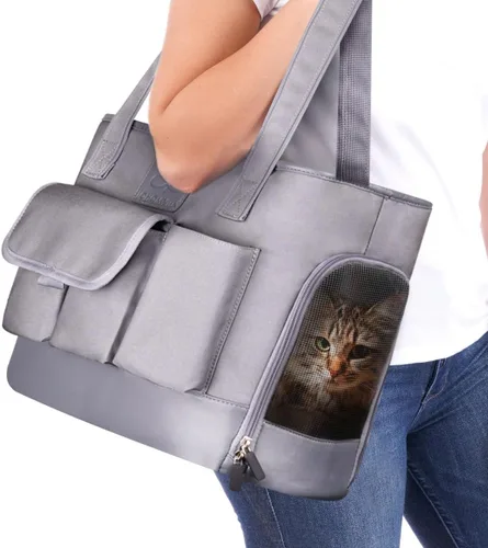 Miniatura 8 de Transportador de Gatos, Transportador de Perros, Transportador de Mascotas, Bolso de Perro de Cuero PU Premium Impermeable Plegable de Tela Oxford