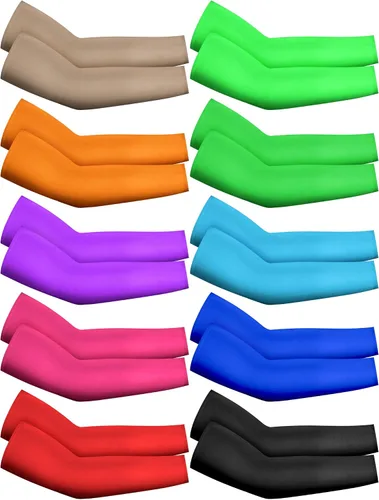 Geyoga 10 pares de mangas de brazo para niños, béisbol, fútbol, mangas de brazo, helado, protección UV, niños, fútbol, baloncesto, compresión,