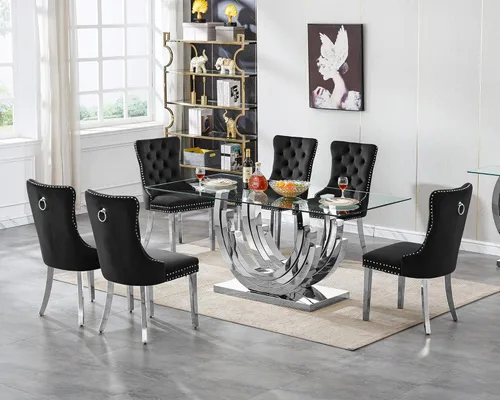 Miniatura 27 de Mesa de comedor de cristal para 6-8 personas, mesa rectangular de comedor de cocina de 70 pulgadas con tapa de vidrio templado y base de acero
