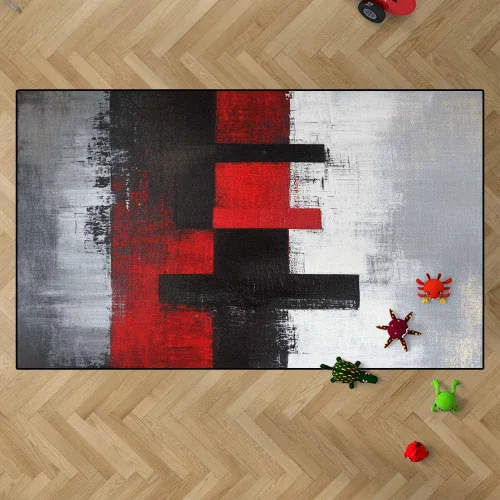 Miniatura 43 de TOMWISH - Alfombra abstracta pintada a mano en blanco y negro con pintura dorada, sala de estar, dormitorio, decoración de suelo, alfombra