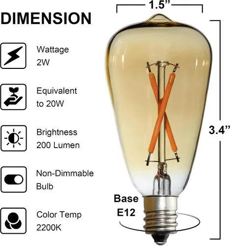 Miniatura 2 de Paquete de 6 bombillas LED ST38 para candelabros de 25 W, equivalente a CRI 85-90, 10000 horas, 2200 K, blanco cálido, bombillas E12, repuesto