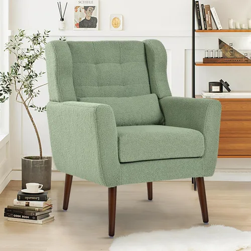 Miniatura 13 de cinkehome Sillas decorativas con brazos para sala de estar, sillón moderno tapizado en chenilla, cómoda silla de salón acolchada y suave