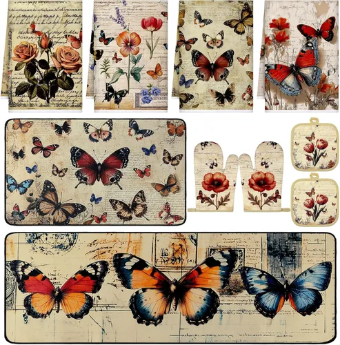 Miniatura 34 de Fourluoo Juego de 10 piezas de decoración y accesorios de cocina de girasol, diseño de búfalo blanco y negro, juego de manoplas de horno y soportes