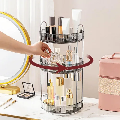 Miniatura 15 de INVSSENE - Organizador de maquillaje giratorio de 360°, soporte giratorio para baño, estante de almacenamiento para cosméticos de gran capacidad, se
