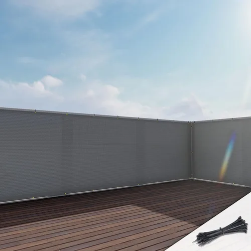 Miniatura 7 de E&K Sunrise - Rejilla para valla de privacidad para balcón, 2.5 x 50 pies, con bridas de cremallera, protección UV para terraza, patio, patio, Gris