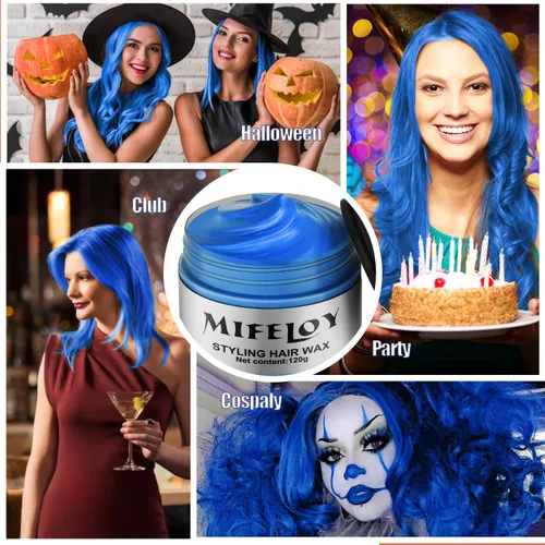Miniatura 6 de Cera temporal azul para el cabello, tinte en crema para peinado natural instantáneo, pomadas lavables para hombres, niñas, mujeres, jóvenes, barro