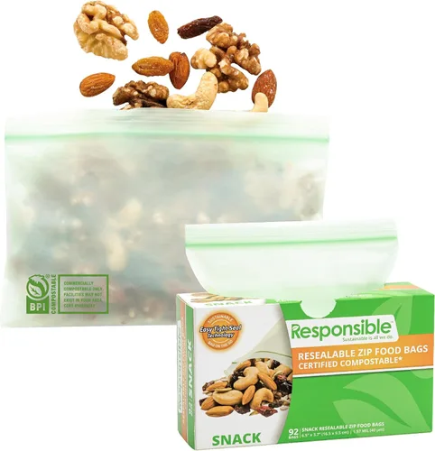 Miniatura 13 de Responsible Products Bolsa con cremallera resellable de gran galón compostable certificada, bolsas de alimentos extra resistentes, hechas