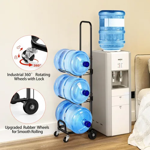 Miniatura 4 de Soporte para botella de agua de 5 galones, soporte dispensador de jarra de agua movible de 3 niveles con 4 ruedas, organizador de botellas de agua