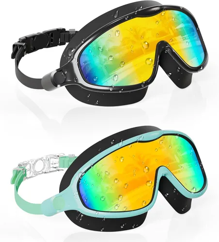 Aegend Gafas de natación para niños y jóvenes de 3 a 14 años – Paquete de 2 gafas de visión clara antivaho anti-UV para natación Aqua y chapado en