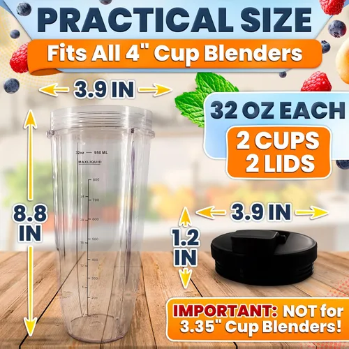 Miniatura 4 de Vasos de repuesto de 32 onzas para licuadora Ninja – 2 piezas compatibles con modelos BL480/BL450/480D, BN800/751/800/801/401, Auto IQ Series