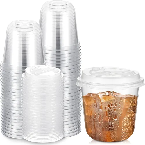 Miniatura 12 de Baderke 50 juegos de vasos de plástico transparente de 16 onzas con tapas, tazas de café helado resistentes con tapas, vasos de plástico desechables