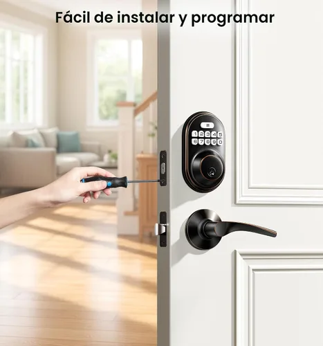 Miniatura 7 de Veise Cerradura de puerta de entrada sin llave con 2 manijas de palanca, cerrojo de teclado electrónico, bloqueo automático, luz trasera y diseño