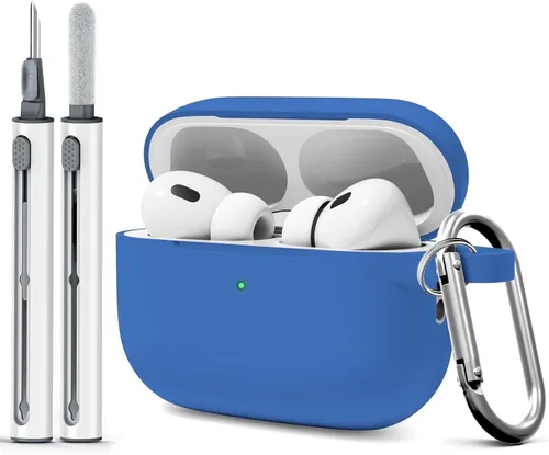 Miniatura 26 de Funda para AirPods Pro 2 con kit de limpieza, compatible con Airpods Pro de 2ª/1ª generación (cable USB-C) con llavero para mujeres y hombres, azul