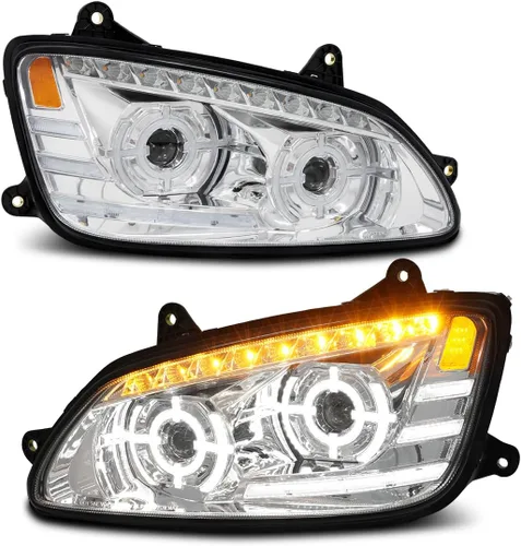Miniatura 14 de Conjunto de par de faros delanteros LED completos Blackout para camiones semi Kenworth T660 170 T270 T370 T660 T700 2008-2019 DRL Halo Secuencial