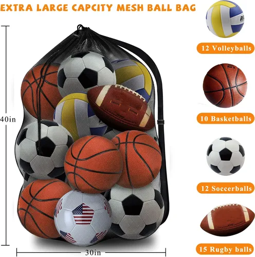 Miniatura 2 de Bolsa de malla resistente, organizador de almacenamiento de equipo deportivo para fútbol, baloncesto, voleibol, fútbol, béisbol y natación