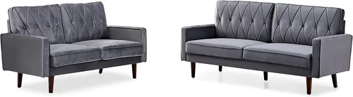 Miniatura 18 de Container Furniture Direct Sofás de terciopelo copetudo de estilo moderno para sala de estar con tapicería de tela suave y marco de madera maciza
