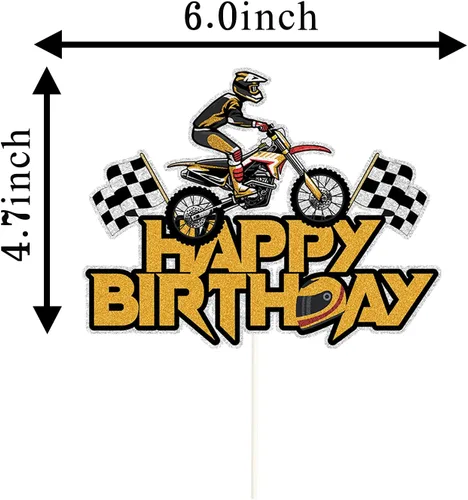 Miniatura 2 de Decoración para tartas con temática de cumpleaños, para motocicleta, con purpurina dorada.