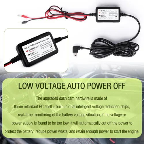 Miniatura 5 de Kit de cable micro USB para cámara de tablero de 9.68 pies, 12 V-30 V a 5 V 2.5 A, cargador de cámara de tablero de automóvil, fuente