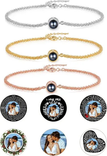 Miniatura 19 de Pulsera con inicial personalizada con imagen en el interior, cuerda de proyección de fotos personalizada para hombres y mujeres, regalo