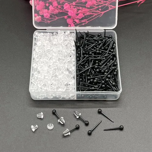 Miniatura 2 de Aretes de plástico negro para deportes, 300 pares de aretes de plástico y parte trasera de aretes