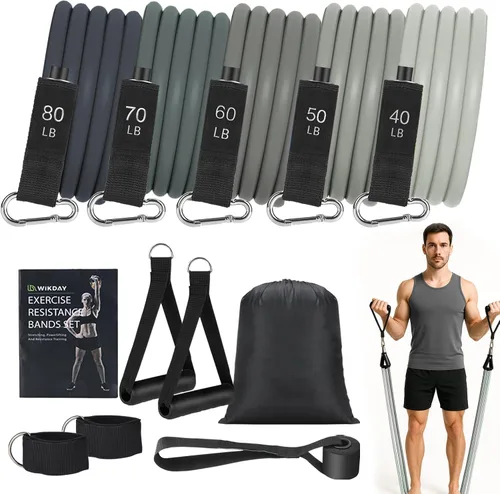 Miniatura 11 de WIKDAY Exercise Resistance Bands with Handles for Working Out Workout Bands Set with Door Anchor for Physical Therapy, Yoga, Pilates