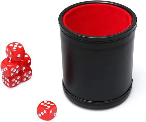 Miniatura 4 de Juego de dados de cuero con forro de fieltro rojo silencioso con 6 dados rojos estándar para juegos Farkle Yahtzee, 1 paquete Rojo1