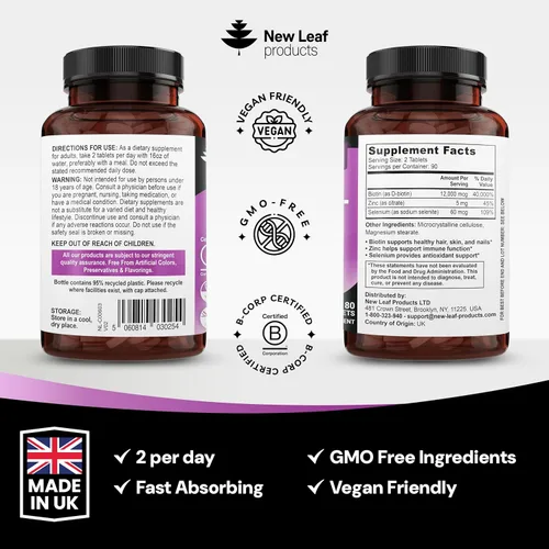 Miniatura 7 de Vitaminas Biotin para el cabello, la piel y las uñas, 12000 mcg de alta resistencia, promueve la salud del cabello, la piel y las uñas, vitaminas