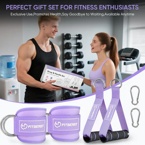 Miniatura 6 de FitBeast Ankle Straps for Cable Machines Women, Ankle Strap Set - Glute Kickback Ankle Strap & Gym Handles, Gym Ankle Straps for Resistance Bands