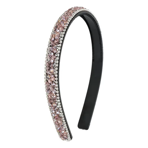 Wecoe Diadema rosa con diamantes de imitación para mujer, diadema de peine con dientes, banda para la cabeza con cuentas brillantes, antideslizante,