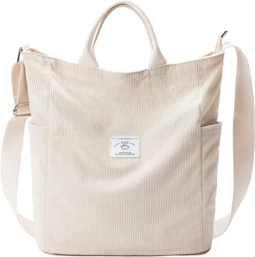 KALIDI Bolso de mano de pana, bolso grande tipo mensajero para hombro, antisalpicaduras, bolsa cruzada con cremallera, casual, trabajo, compras,