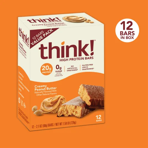 Miniatura 7 de Think! Barras de proteína, sin gluten, barra energética sin azúcar con aislado de proteína de suero, Creamy Peanut Butter, barras nutricionales, sin
