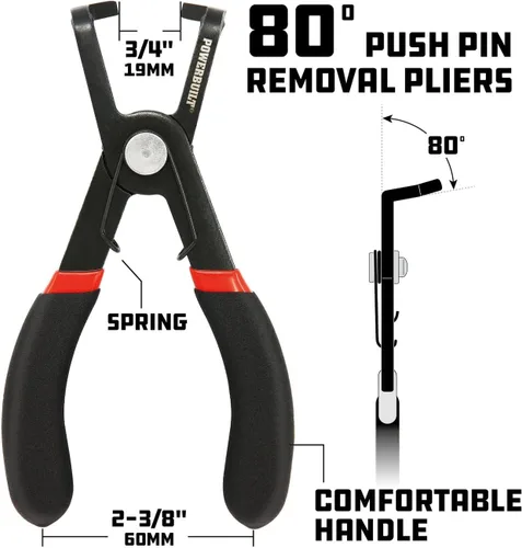 Miniatura 3 de Powerbuilt Alicates de extracción de clip de pasador, 80 grados, debajo del automóvil, pago del motor, paneles interiores, mango antideslizante
