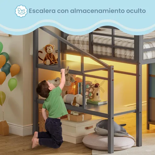 Miniatura 5 de VIAGDO Cama baja tipo loft de tamaño individual con 9 cajones de almacenamiento y luces LED, cama tipo loft de metal individual con almacenamiento