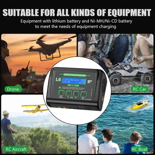 Miniatura 2 de Lipo - Cargador de batería de 150 W 10 A, cargador rápido de equilibrio para batería LiPo/Li-ion/Life (1-6s) NiMH/NiCd (1-15s) Pb Batería Verde