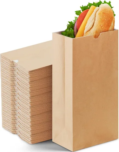 Miniatura 10 de CulinWare Bolsas de papel marrón forradas con cera de 1 libra, resistentes a la grasa, ecológicas, desechables, parte superior plegable, 250