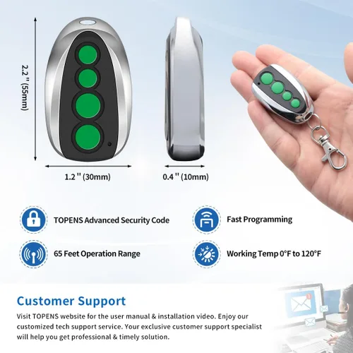 Miniatura 7 de TOPENS M12 - Transmisor de 4 botones con control remoto para abridor automático de puerta corredera oscilante, paquete de 2 unidades, transmisor
