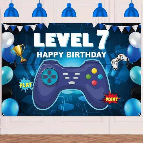 Miniatura 15 de Pancarta de nivel 5 desbloqueada con texto en inglés «Happy 5 Birthday» para decoración temática de videojuegos para niños y niñas, fiesta de 5