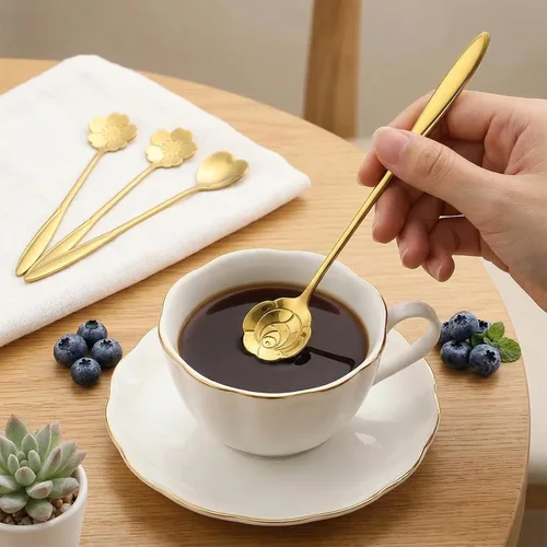 Miniatura 5 de Juego de 4 cucharaditas de café de 7 pulgadas, cucharas de café para bebidas, para postre, café, helado, té (dorado)