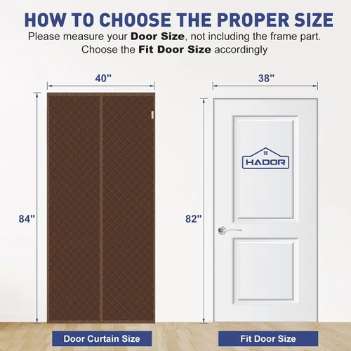 Miniatura 2 de HADOR Cortina Magnética con Aislamiento Térmico para Puerta que se Ajusta a Puertas de 38" x 82", Tela Oxford Acolchada con Relleno de Algodón Marrón