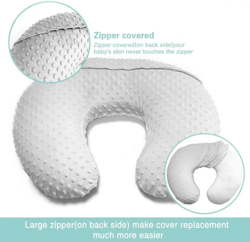 Miniatura 3 de Minky - Funda de almohada de lactancia para lactancia materna, en forma de U, para bebé, niño y niña, solo funda (beige y blanco, paquete de 2)