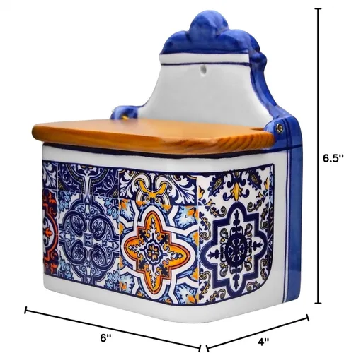 Miniatura 7 de Cerámica portuguesa Alcobaça Salero decorativo de cerámica con tapa para cocina (azul)
