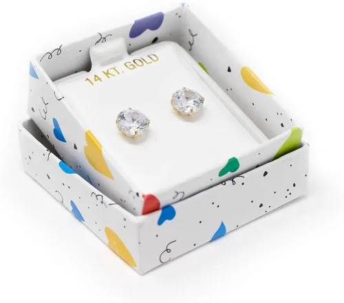 Miniatura 5 de 14kt Solid Yellow Gold Superbright Clear Cz Basket Setting Round Screwback Stud Earrings